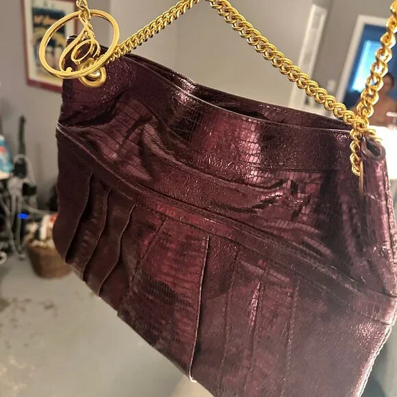 Temperley London Metallic Plum Embossed Leather Chain Shoulder Bag NWOT - Picture 7 of 16